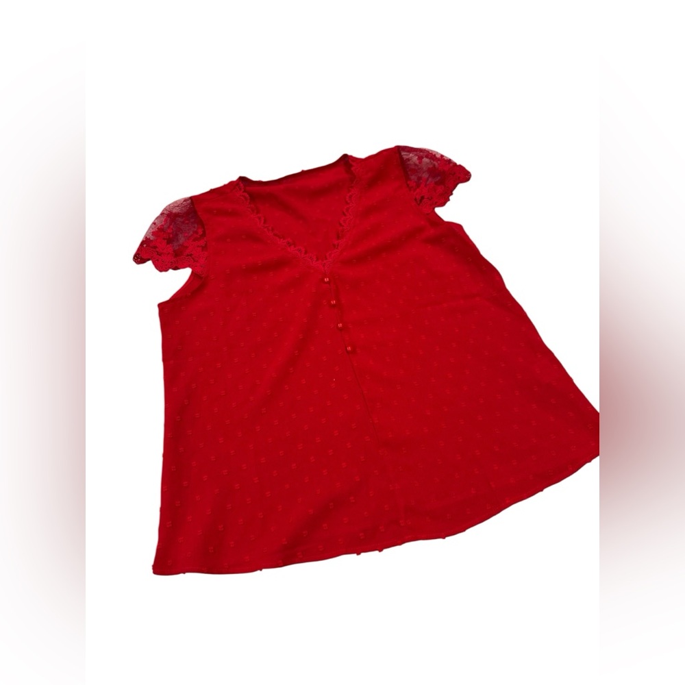 ✨ 5/$30 ✨ SHEIN Red Lace‎ Sleeve Top